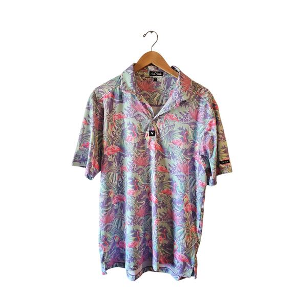 Bad Birdie Performance Mingos Polo Shirt Men's XL Flamingo Floral Golf MT7 - Picture 4 of 9